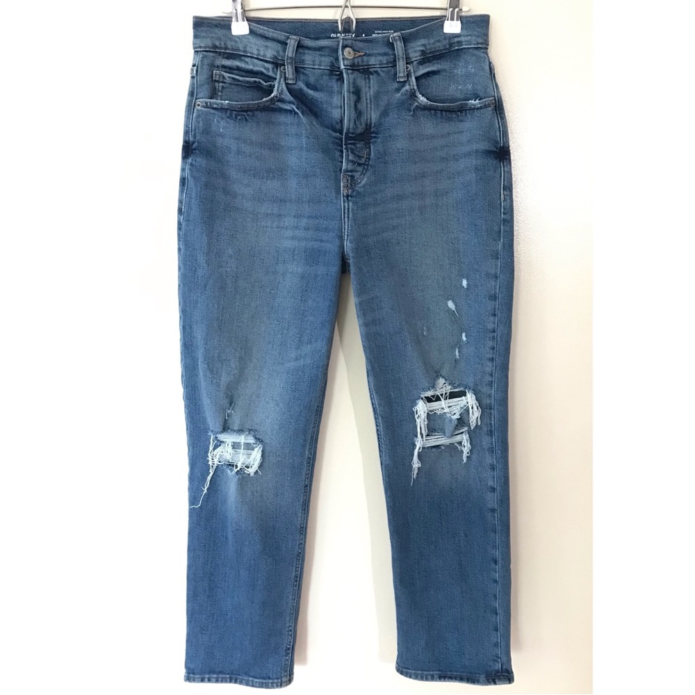 Old Navy • 8 • Button Fly Extra High Rise Sky Hi Straight Denim Jeans